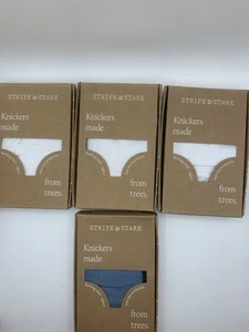 Stripe & Stare Knicker Bundle x4 Pair Small 3x White 1x Blue Freepost - Picture 1 of 15