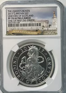 2017 Great Britain Queen's Beasts Unicorn £100 1 oz Proof Silver Coin NGC PF70 - Picture 1 of 6