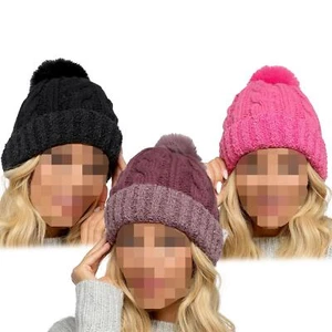 A2Z Damas Sombreros Cable Grueso Bobble Tejido Pom Pom Invierno Cálido Acogedor Mujeres Gorras - Imagen 1 de 4