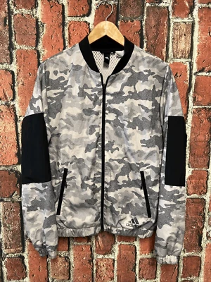 Adidas Men Windbreaker Jacket Adult Small Camouflage Camo Gray Black - Image 1 of 4