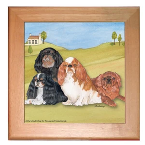 English Toy Spaniel Dog Kitchen Ceramic Trivet Framed in Pine 8" x 8" - Picture 1 of 1