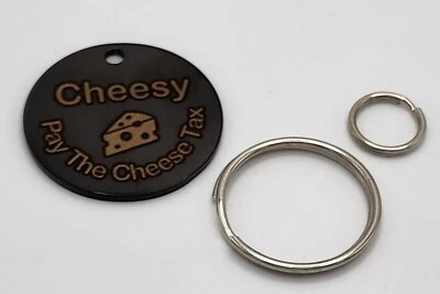 Etiqueta de identificación de mascotas Pay The Cheese Tax - Acero inoxidable, doble cara, garantía de por vida Foto 1 de 4