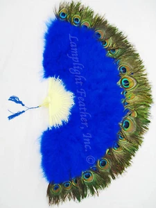 Royal Blue Marabou Peacock Feather Fan 28" x 15" per each - Picture 1 of 2