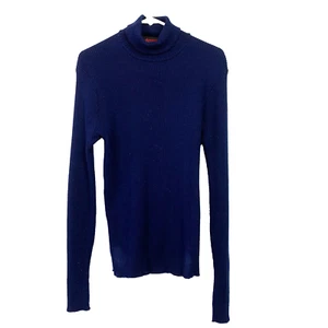Vintage 70s Orlon Campus Turtleneck Blue Ribbed Acrylic Sweater Large Cobain - Picture 1 of 4