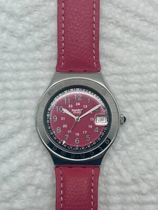 Reloj Swatch Vintage Esfera Rosa Ajuste Rápido Fecha Acero Inoxidable Hecho en Suiza - Imagen 1 de 12