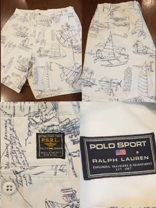 Pantaloncini vintage Polo Sport barca a vela blueprint PSRL stampa all over Ralph Lauren 32 - Foto 1 di 12
