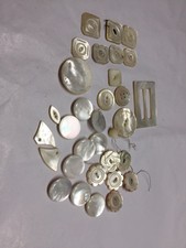 Vtg Old Mother Of Pearl MOP Buckle & Buttons 32pcs 9/8-1/2”square Petal Rd Oval
