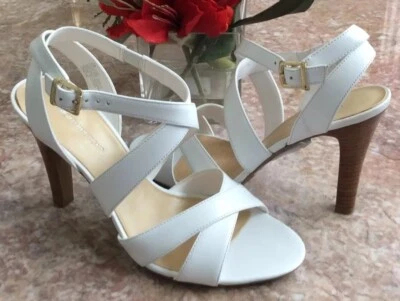 全新 Worthington 女式象牙色皮革绑带露趾凉鞋 9M 码 #023-5709 — 第 1/4 张图片