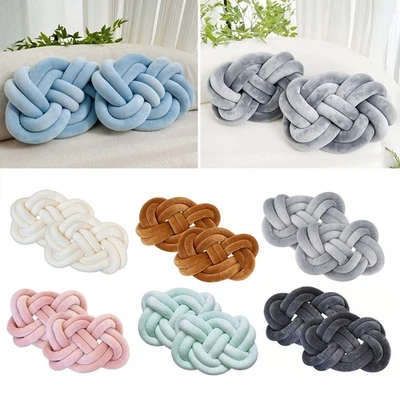 2x Nordic Chunky Knot Throw Pillows for Livingroom Sofa Decor Cushion Hand Woven - Image 1 of 4