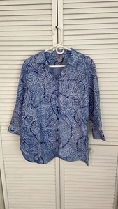 Chico’s Linen 3/4 Sleeve Button Front Blouse Size 4 - Picture 1 of 7