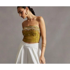 Anthropologie Embroidered Bead Embellished Tube Top Smocked NWT - Picture 1 of 9