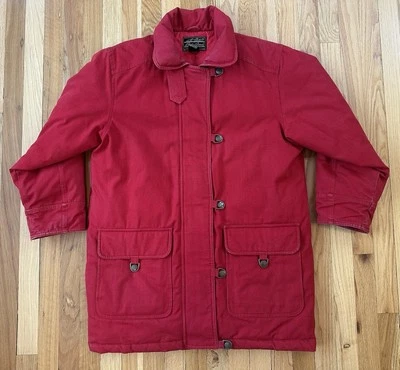 Abrigo de Colección Años 80 Eddie Bauer Para Hombre L Relleno L L Tareas de Lona Cremallera Completa Broches de presión Rojo En muy buen estado Foto 1 de 4