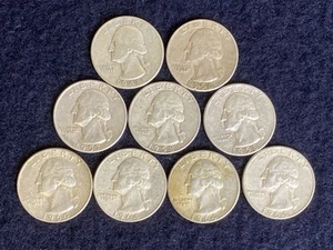 Lot of 9 Washington 90%Silver Quarters 1948-1964 - Zdjęcie 1 z 9