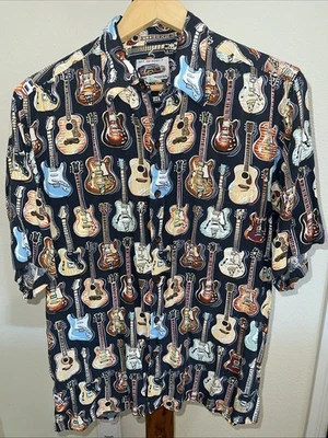 VTG Reyn Spooner Art Of Eddy Y Hawaiian Shirt Mens Medium Guitars Rock & Roll - Image 1 of 4