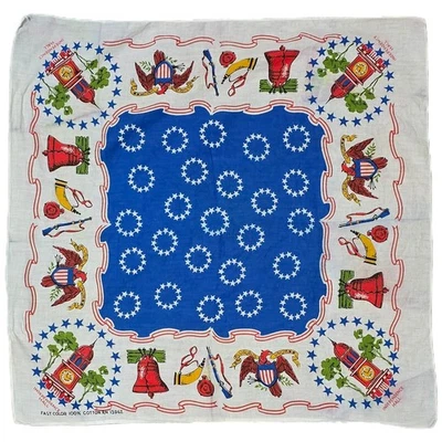 Vintage USA Patriotic Bandana Independence Hall Liberty Bell Eagle 100 Cotton (z - Image 1 of 4
