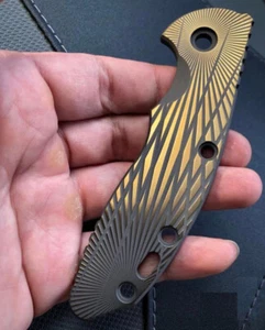 1PC TC4 Scales for Rick Hinderer Knives XM18 3.5” Radial Stria Black & Gold - Picture 1 of 5