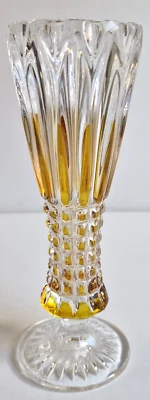 Anna-Hütte Kristall Glas Vase Bohemien Stil Gelb Bernstein 1970er Vintage - Bild 1 von 4