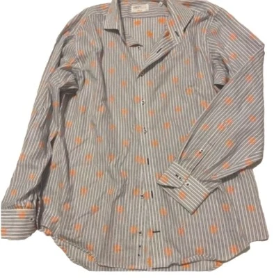 Lorenzo Uomo Trim Trim Fit Stripe Neon Embroidery Dress Shirt 17 34/35 RARE FIND - Image 1 of 4