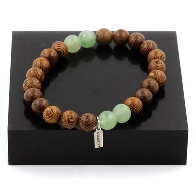 Steine Und Minéraux. Armband Perlen Aventurine + Holz 8 Mm. Made IN Frankreich - Bild 1 von 3
