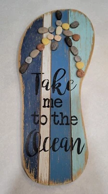 Chinelo de madeira Take Me To The Ocean placa de parede decoração de casa de praia - Imagem 1 de 2