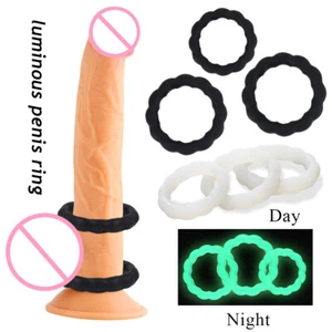 3x/set Silicone Luminous Cock Ring Delay Ejaculation Penis Erection • - Picture 1 of 23