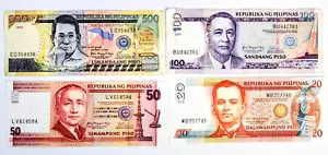 BEAUTIFUL PHILIPPINES SET OF 4 MIXED CIRCULATED BANKNOTES~500, 100, 50, 20 RARE! - Picture 1 of 4