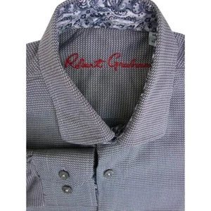 ROBERT GRAHAM Shirt Mens 14.5 S Boys 14-16 Grey - Diagonal Rectangles - Picture 1 of 10