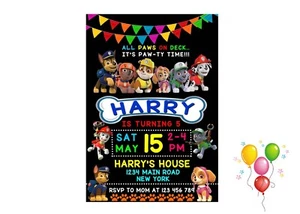 10 Personalised PAW PATROL Kids Birthday Invitations + Envelopes with Free P&P - Picture 1 of 1