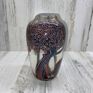 Signed Orient & Flume Studio Art Glass Clear Hawthorne Forest Tree Vase - Picture 1 of 12