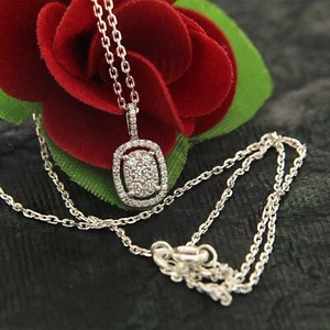 14K White Gold Plated 2Ct Round Cut Lab Created Diamond Cluster Women's Pendant - Picture 1 of 3