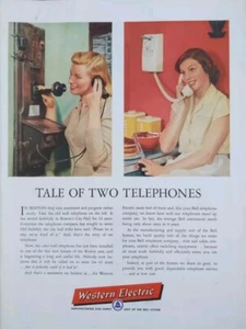 Anuncio impreso Western Electric 1956, teléfono de madera antiguo y montaje en pared más moderno - Imagen 1 de 1