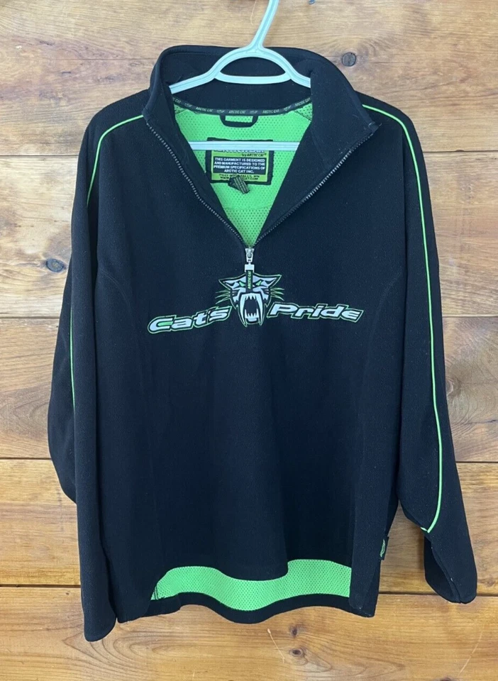 Vintage Arctic Cat Cats Pride Large Fleece Pullover Black/Green Snowmobile USA - Image 1 of 4