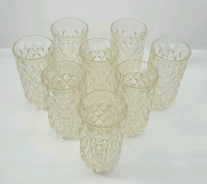 Set of 8 Clear GLASS CUPS CRYSTAL GLASSES Elegant Concave Textured Diamonds - Picture 1 of 7