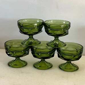 Anchor Hocking Sherbet Glasses Fairfield Avocado Green Vintage Set Of 5 - Picture 1 of 6