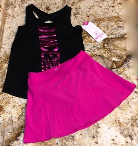 90 DEGREE Criss Cross Back Tank Top Skort Black Bright Honey Rose NEW Girls M 10 - Picture 1 of 11