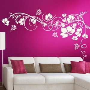 Wandtattoo Wandsticker Wandaufkleber Wohnzimmer Blumen Ranke Schmetterlinge W829