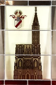 LEADED GLASS. CATHEDRAL WITH SHIELD. HAND LAMINATED GLASS. XXTH CENTURY. - Picture 1 of 1