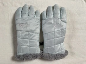 North Face Size M Teal/Mint Grey Faux Fur Girls Cold Weather Gloves - Picture 1 of 9