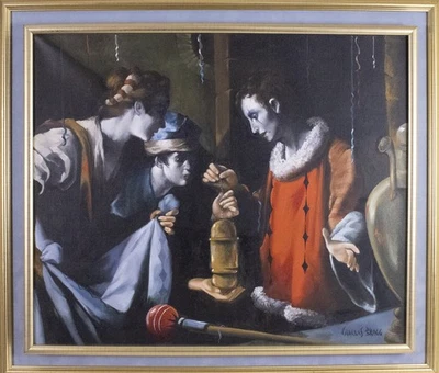 CHARLES BRAGG - "THE CONSPIRATORS" OIL PAINTING ON CANVAS SIGNED CIRCA 1964 - Image 1 of 2