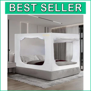 Transform Your Sleep with 70% Blackout Bed Tent - Breathable Polyester Design - Picture 1 of 11
