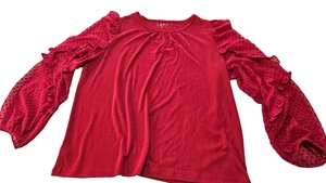 Loft Women's Red Ruffled Swiss Polka Dot Long Sleeve Round Neck Blouse Size XXL - Picture 1 of 8