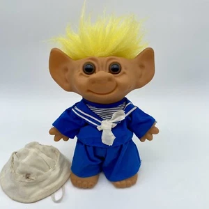 Vintage Uneeda Wishnik Good Luck Sailor Blue Troll Doll 8" Yellow Hair - Picture 1 of 14