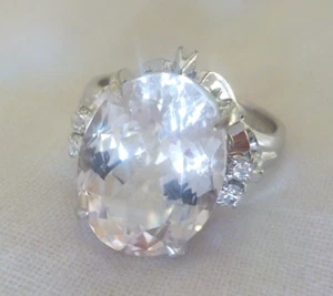 Solid Platinum Solitaire Pink Kunzite Diamond Ring - 7.24 gms, Sz 4.75, 5.29 ctw - Picture 1 of 12