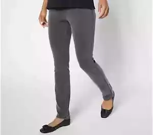 Quacker Factory DreamJeannes Flat Waist Slim-Leg Pants Charcoal Grey 1X A664026 - Picture 1 of 1
