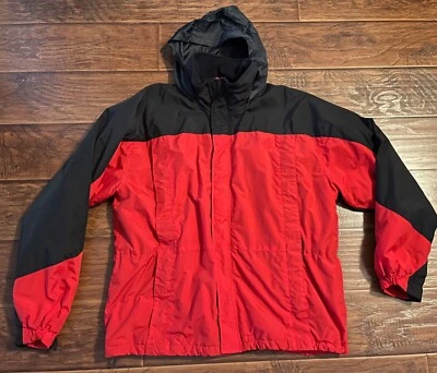 Steve & Barry's 红色和黑色冬季夹克/外套带 Packaway Hood 男式 XL 码 — 第 1/4 张图片