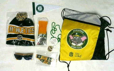 A's Oakland Athletics Kids LOT Stomper Backpack Shades Hat Socks Pennant Lanyard Cover