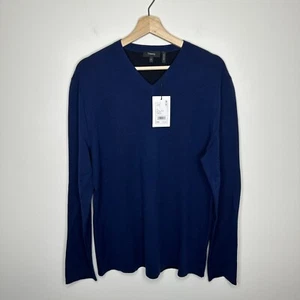 Maglione pullover uomo Theory lana scollo a V blu scuro nuovo con etichette taglia XL MSRP $285 - Foto 1 di 2
