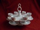 ANTIQUE,GERMAN ?  PORCELAIN EGG CUP SET,7 PIECES, MARKED,EARLY 20th CENTURY.