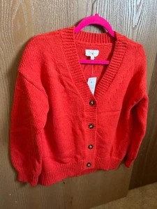 Lou & grau rot-orange tiefer V-Ausschnitt Knopfleiste Pullover neu mit Etikett Damengröße XS - Bild 1 von 5