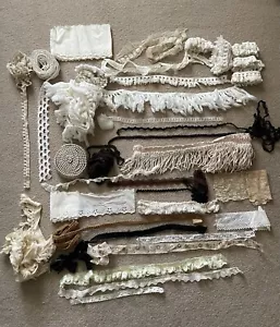 Lot Of Vintage Laces Trims Fringe Scraps Odds And Ends Some Yardage - Picture 1 of 10